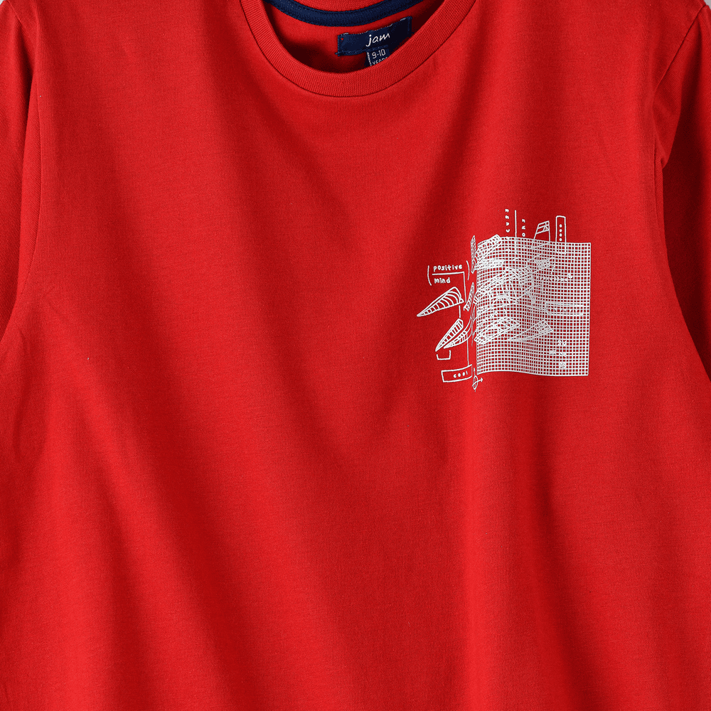 جام - تي شيرت جرافيكي ولادي بأكمام طويلة - أحمر