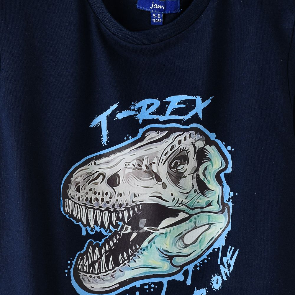 جام - تي شيرت ولادي بأكمام طويلة برسمة تي ريكس - كحلي