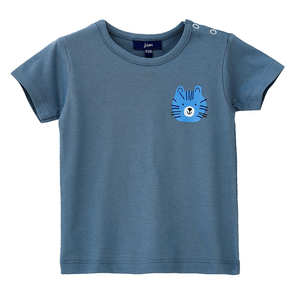 تي شيرت قطن برسمة نمر مغامر للأولاد - رمادي