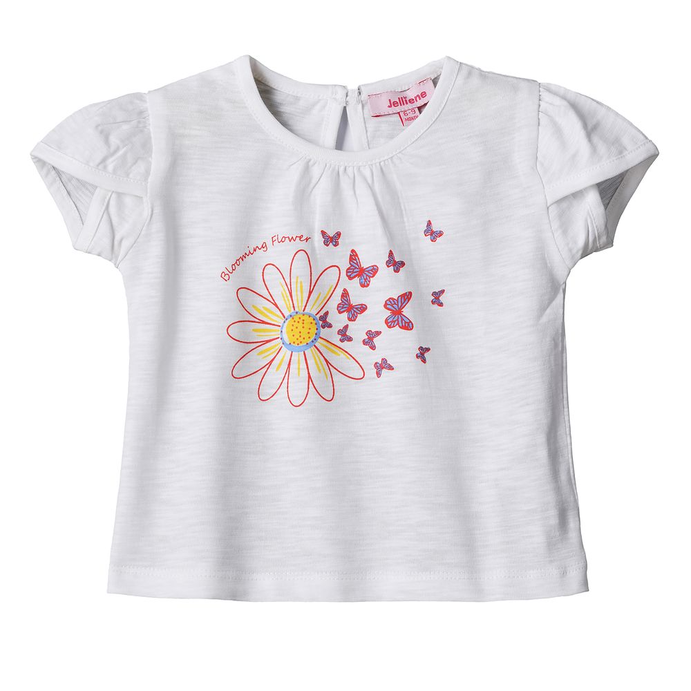 Jelliene - Girl's Flower & Butterfly Print Tee - White