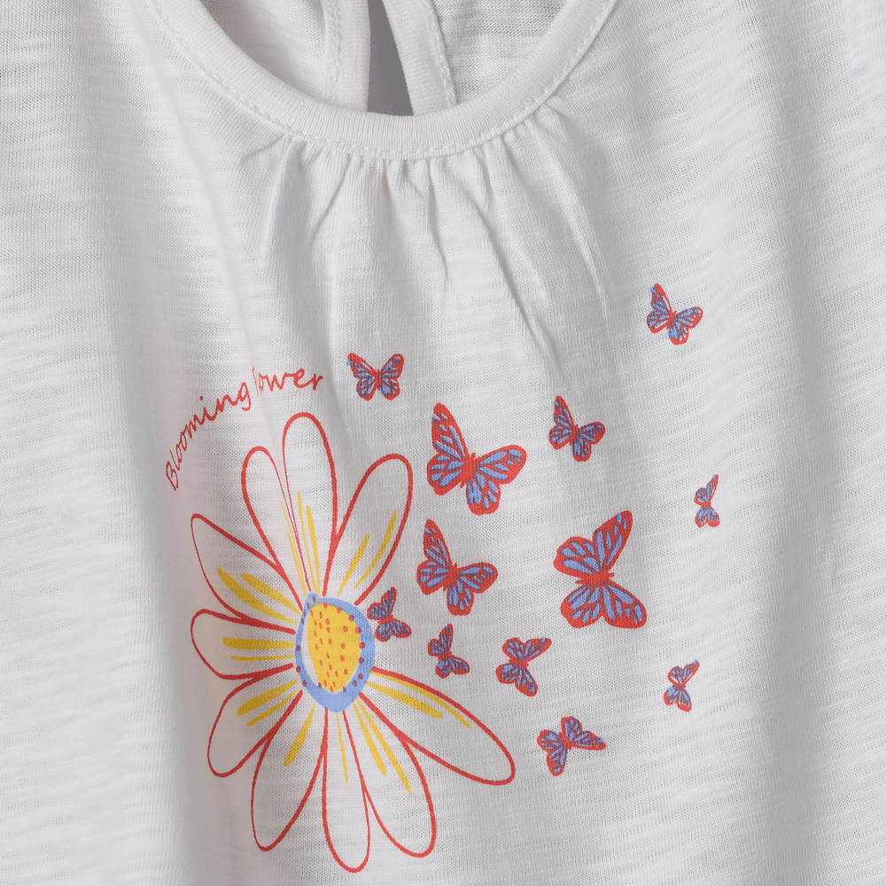 Jelliene - Girl's Flower & Butterfly Print Tee - White