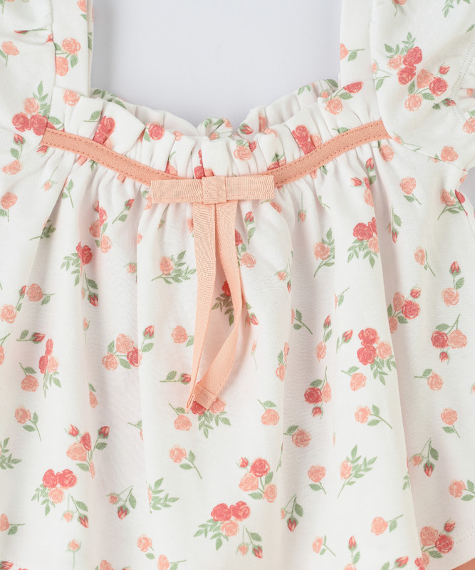 Elegant Kids - 2pc-Set - Flower Print Newborn Girl's Top & Bottom Set - White/Peach
