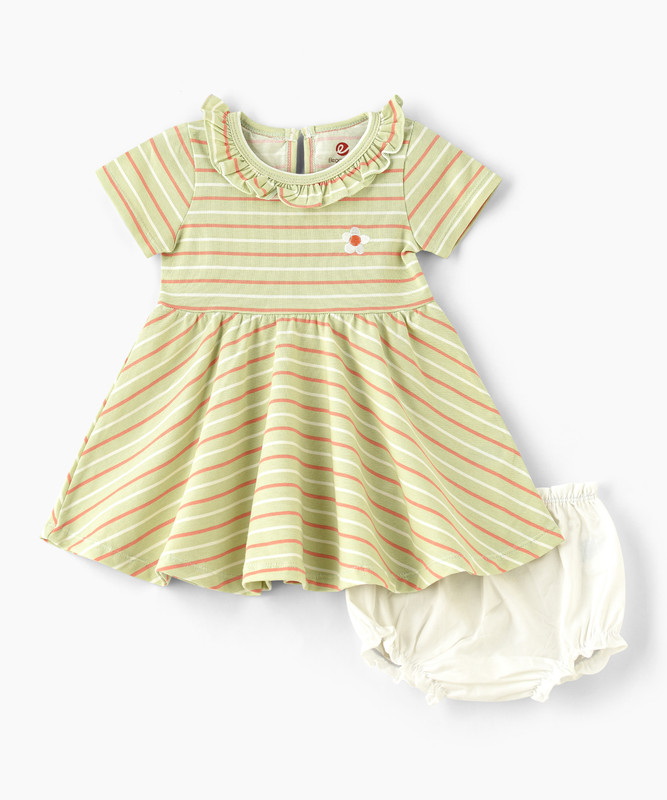 Elegant Kids - 2pc-Set - Striped Newborn Girl's Dress - Light Green