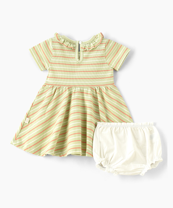 Elegant Kids - 2pc-Set - Striped Newborn Girl's Dress - Light Green