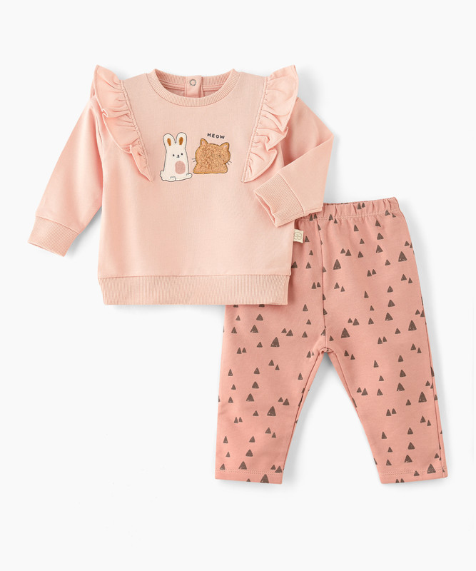 Elegant Kids - 2pc-Set - Newborn Girl's Top & Bottom Set - Pink