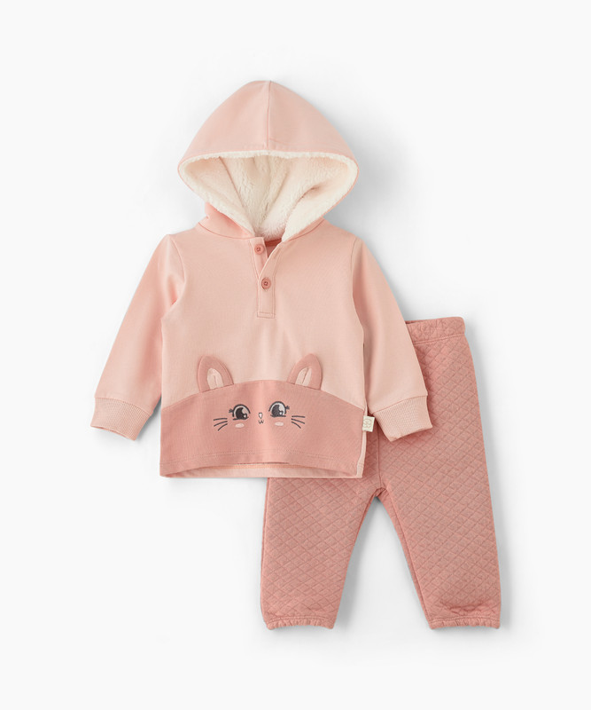 Elegant Kids - 2pc-Set - Newborn Girl's Top & Bottom Set - Peach