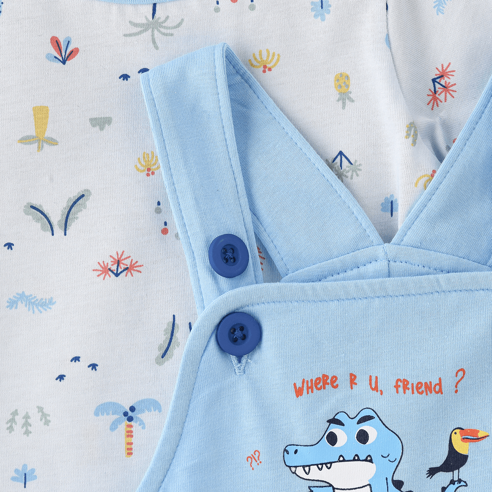 Elegant Kids - Boys' Cotton Romper & Printed T-Shirt Set - Light Blue