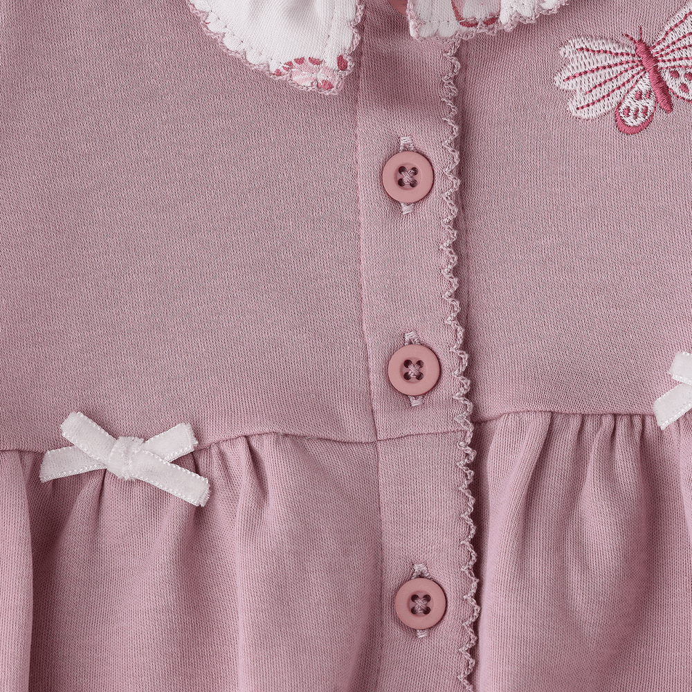 Elegant Kids - Girls' Long Sleeve Layered Collar Romper With Peplum Cardigan - Pink