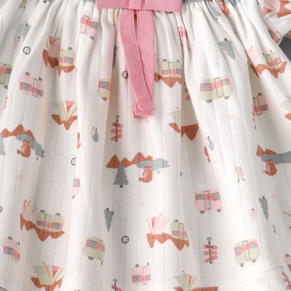 Elegant Kids - Girls Camping Print Top And Ribbed Knit Shorts Set - Grey