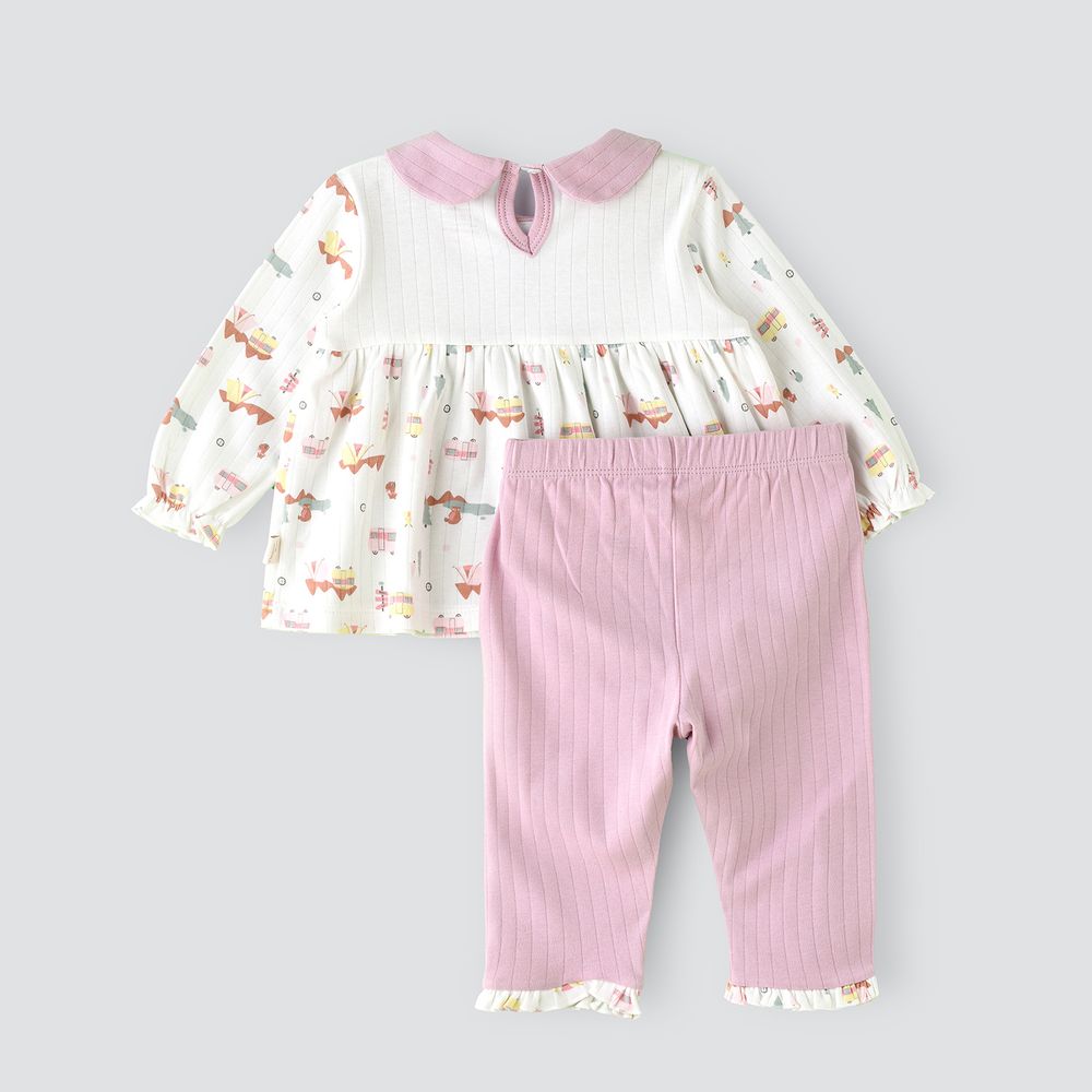 Elegant Kids - Girls Bunny Embroidered Peplum Top And Ribbed Leggings Set - Pink