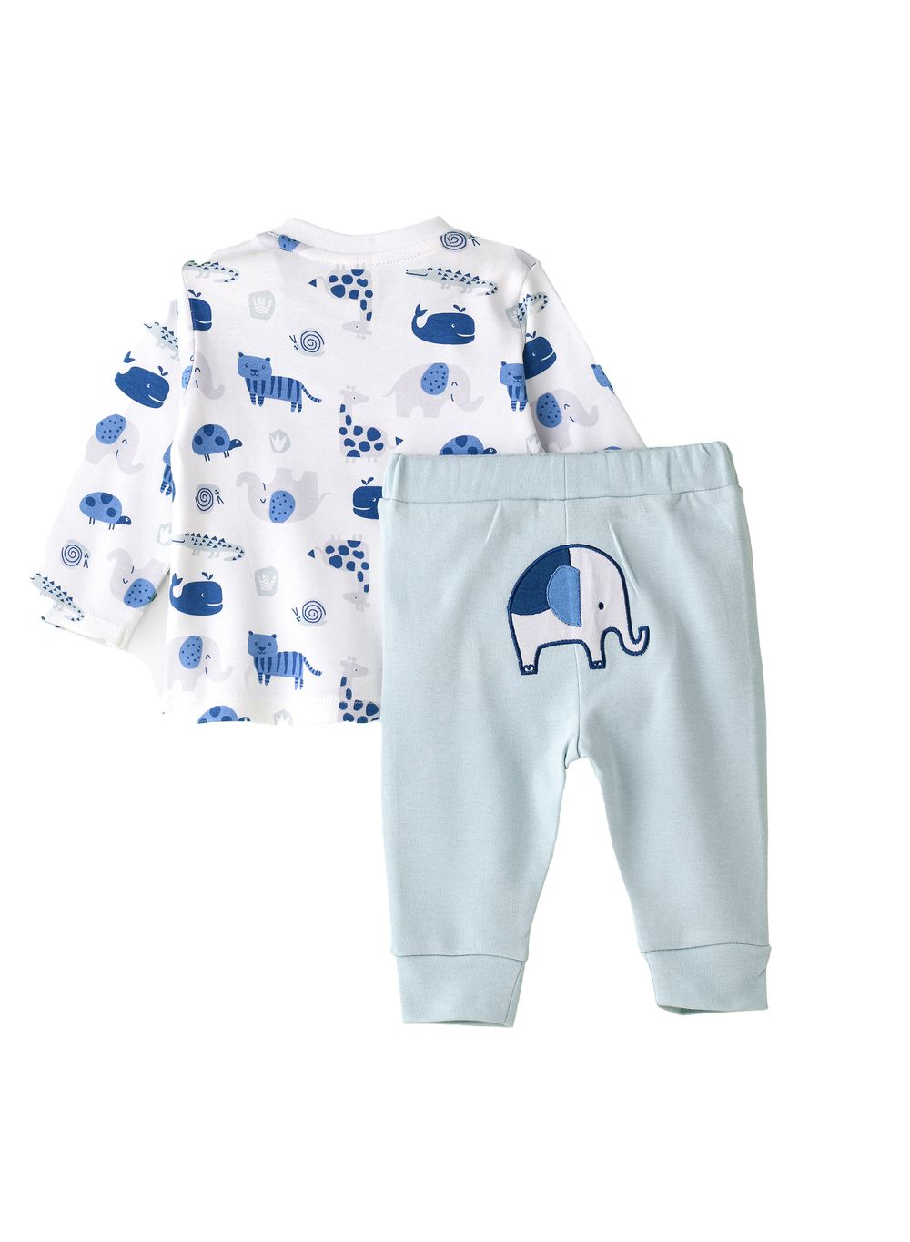 Tiny Hug - Baby Boy T-Shirt & Pants Set - Blue Animals