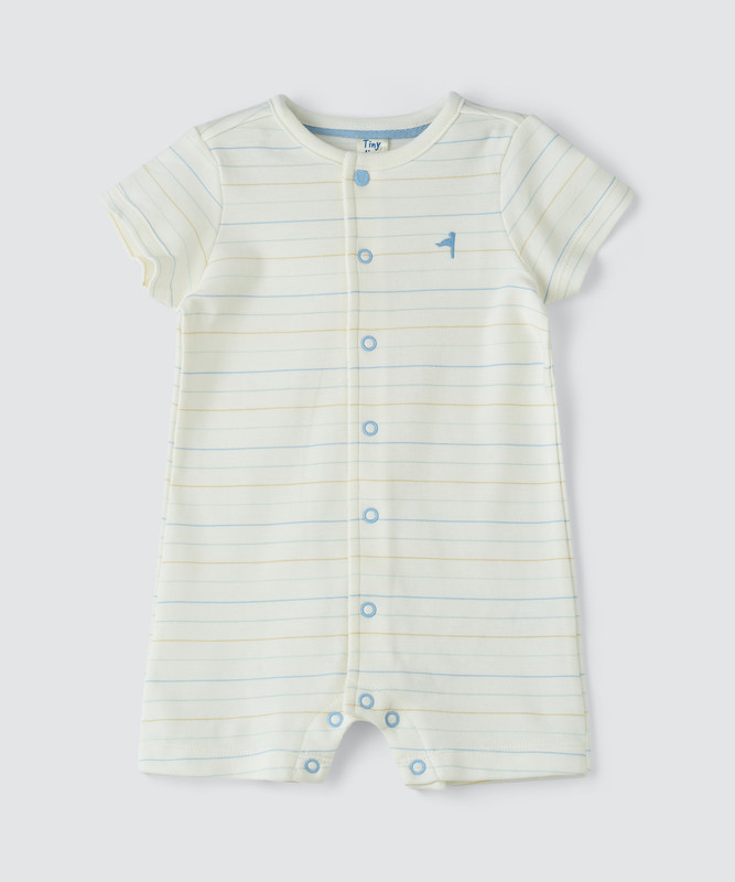 Tiny Hug - Baby Boy Romper Peter Pan Neck & Piping - White