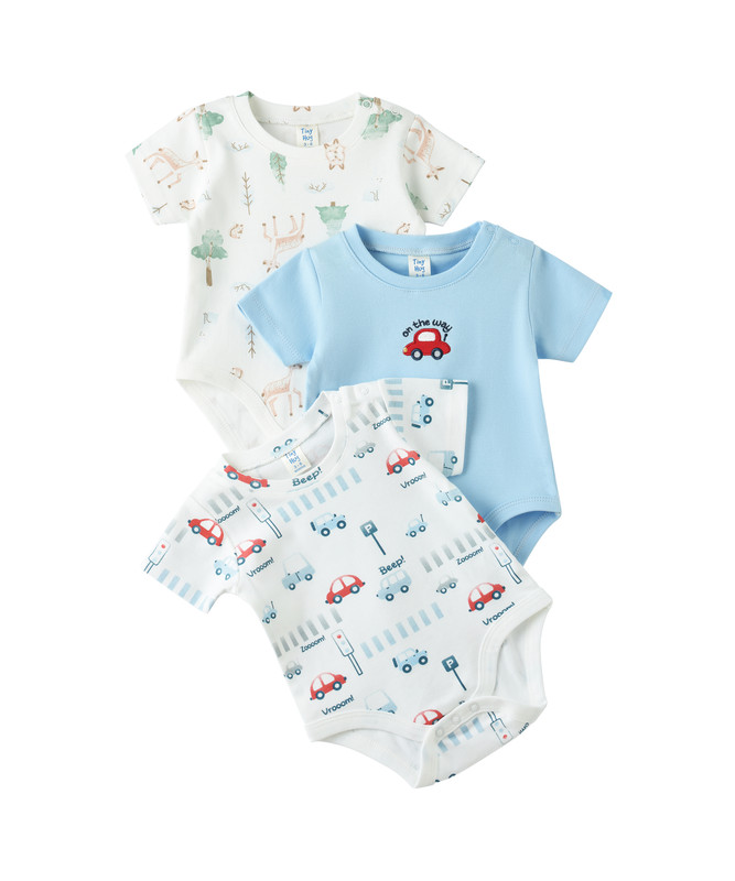 Tiny Hug - 3pc-Set - Baby' Printed Romper - White/Blue
