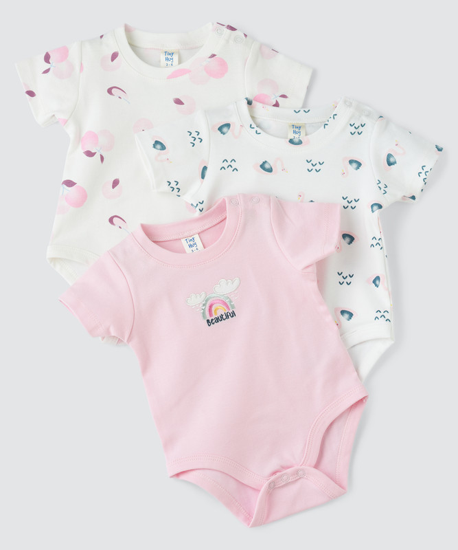 Tiny Hug - 3pc-Set - Baby Girl's Romper - White/Pink