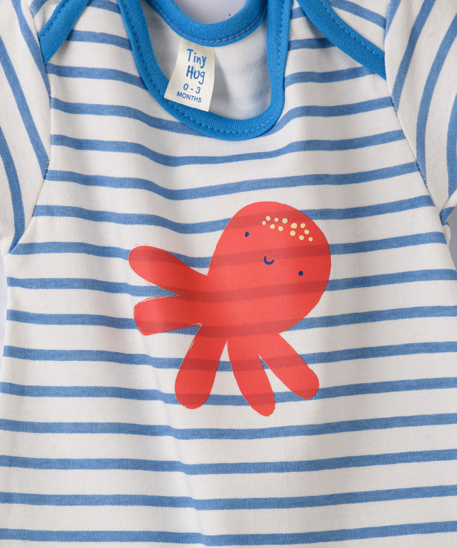 Elegant Kids - Baby Boys Octopus Printed Romper - White/Blue