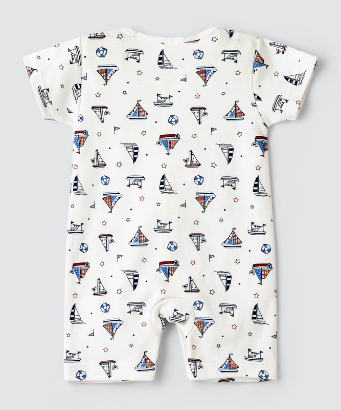 Tiny Hug - Boat Print Baby Boy Romper - Multicolor