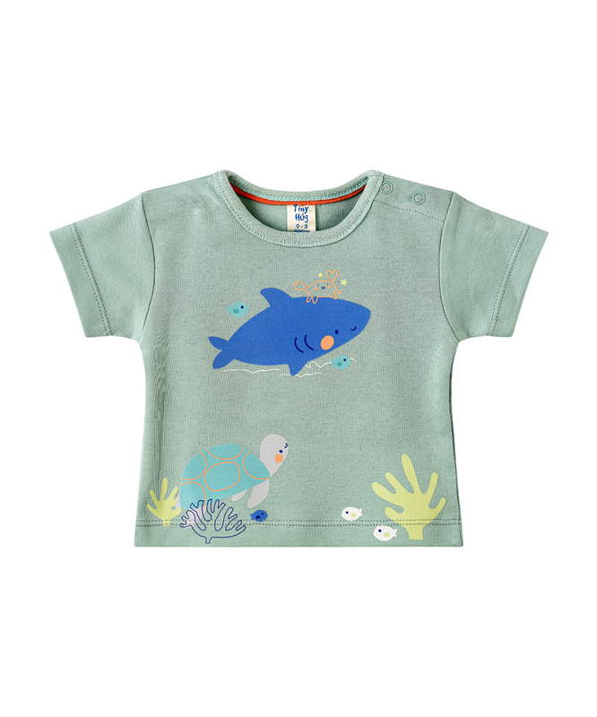 Tiny Hug - Baby Boy's Fish Printed T-Shirt - Teal