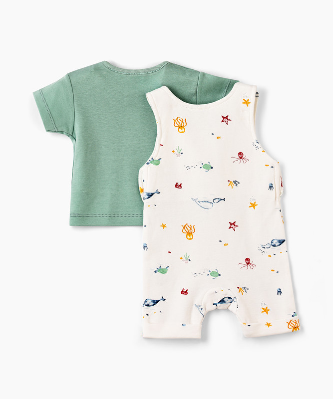 Tiny Hug - 2pc-Set - Baby Boy's Dungaree - Multicolor