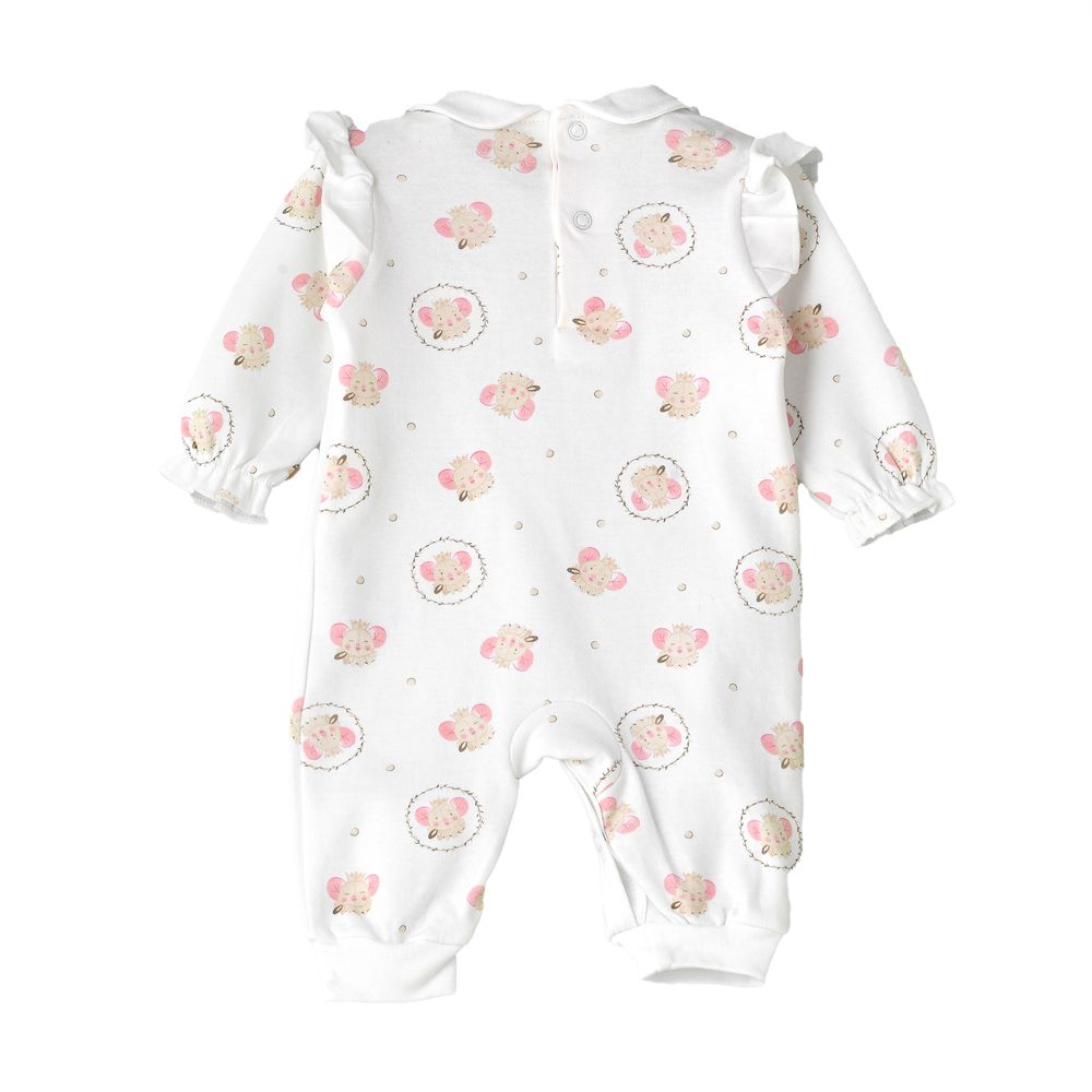 Tiny Hug - Baby Girl White Mice Ruffled Coverall - White