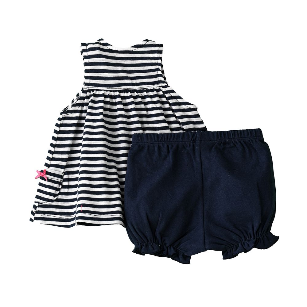 Tiny Hug - Baby Girl Striped Set - Blue And White