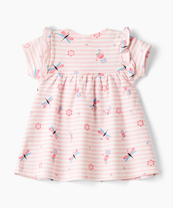 Tiny Hug - Baby Girl's Stripped Printed Dress - Pink