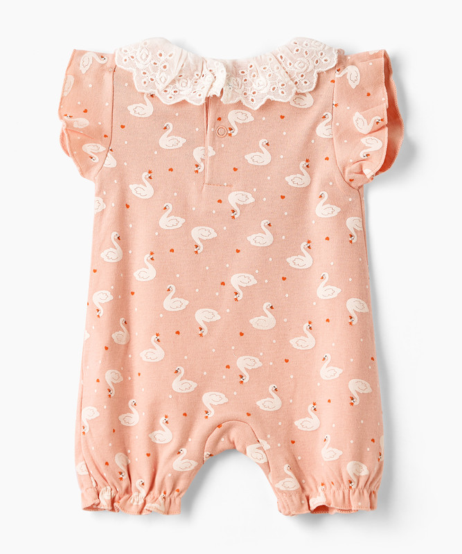 Tiny Hug - Baby Girl's Swan Printed Romper - Pink