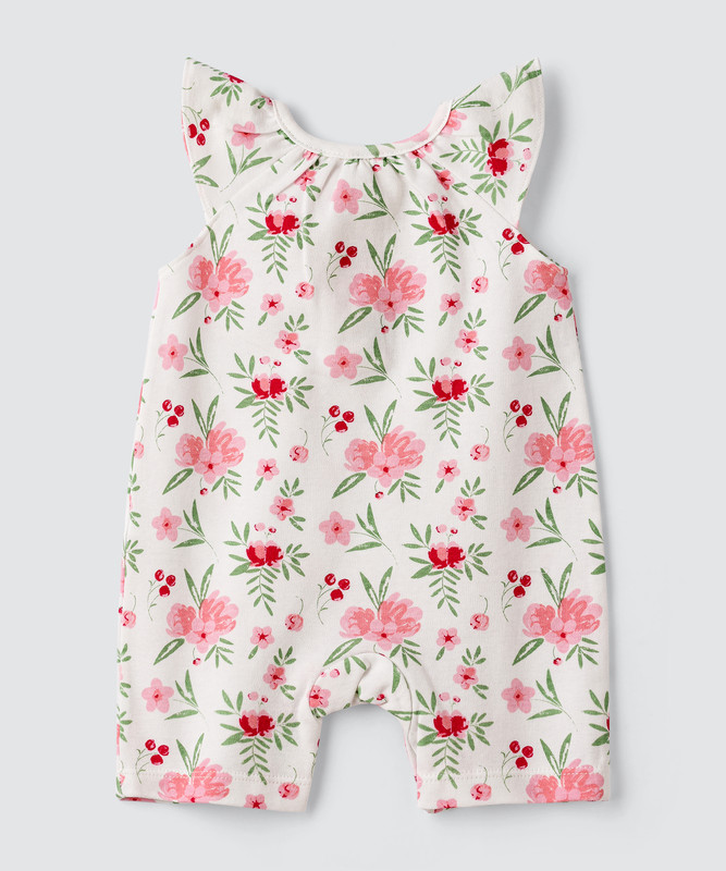 Tiny Hug - Flower Print Baby Girl Romper - Multicolor