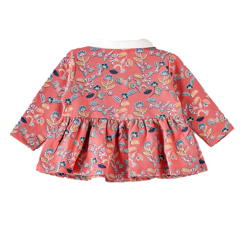 Jelliene - Baby Coral Floral Top With White Collar