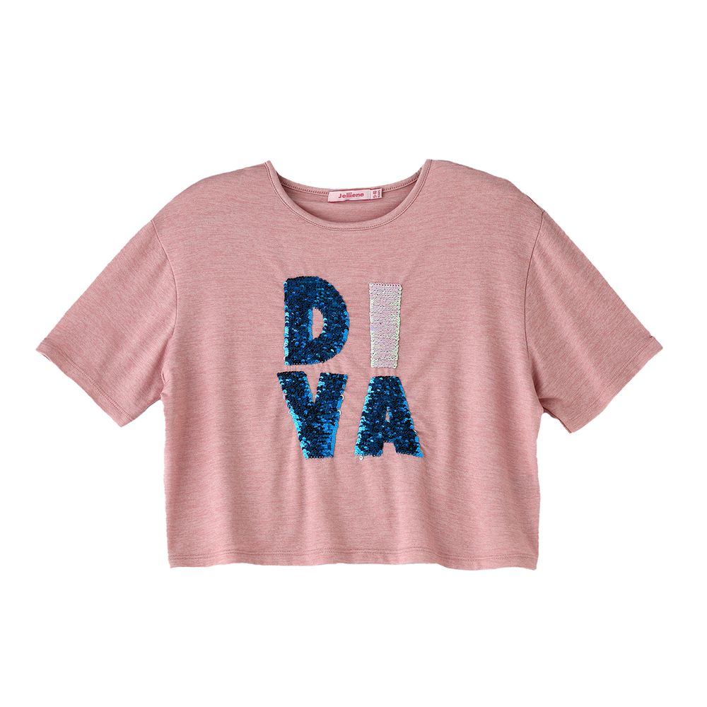 جيلين - بلوزة قصيرة مطرزة بالترتر للفتيات من Diva - وردي