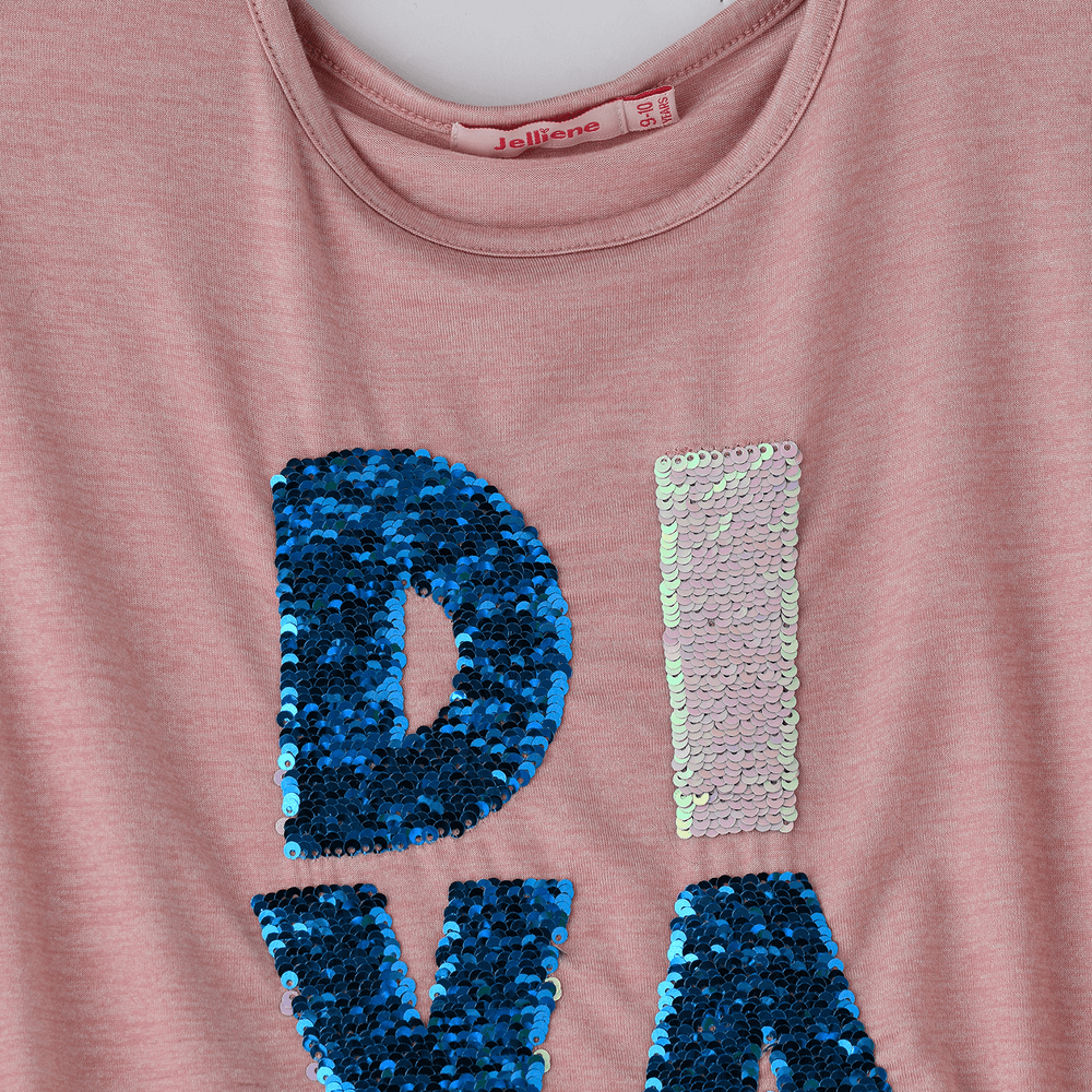 جيلين - بلوزة قصيرة مطرزة بالترتر للفتيات من Diva - وردي