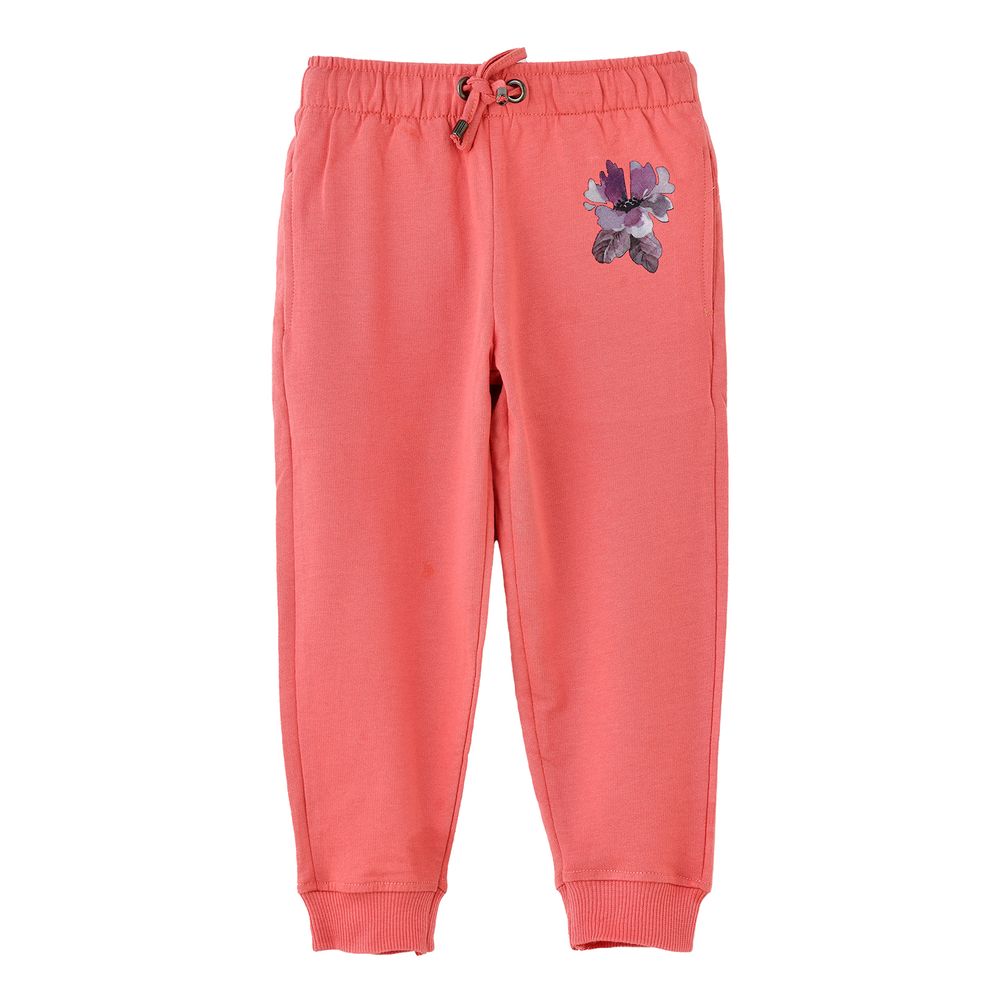 Jelliene - Girls’ Joggers With Floral Motif - Coral