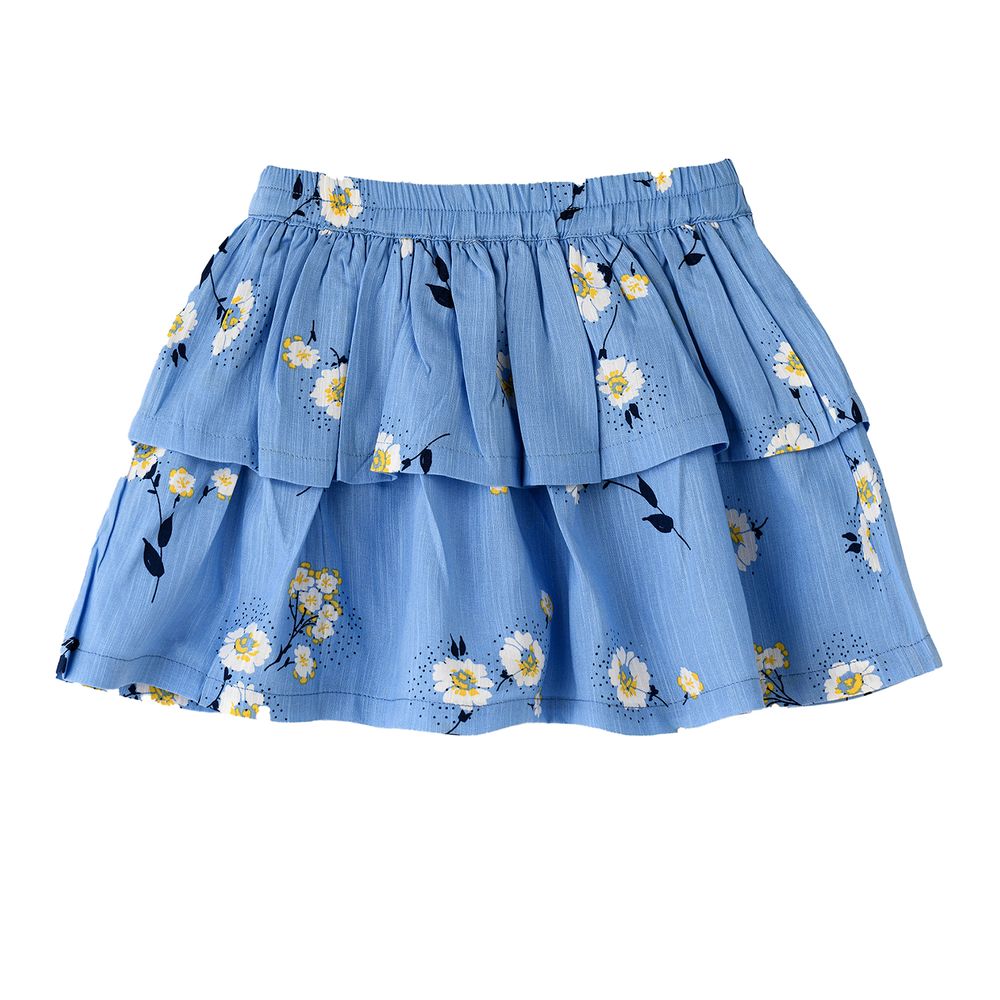 جيلين - تنورة بناتي مطبوعة بالورود - أزرق