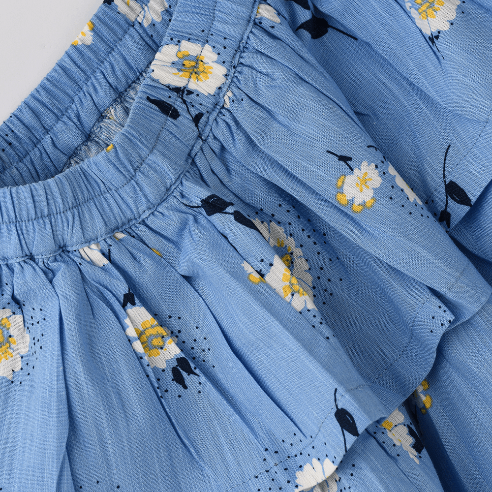 جيلين - تنورة بناتي مطبوعة بالورود - أزرق