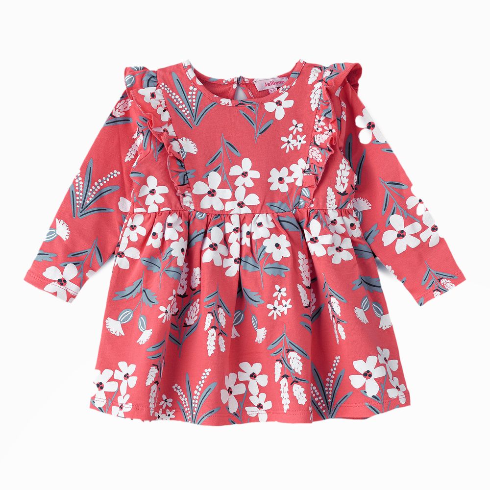 جيلين - فستان قطن بأكمام طويلة للبنات - كوزي كادلز - زهري