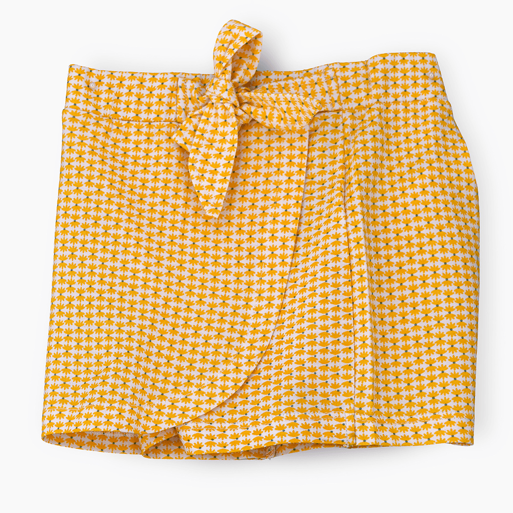 Jelliene - Girls' Cotton Knit Wrap Skirt With Bow Tie - Yellow/White