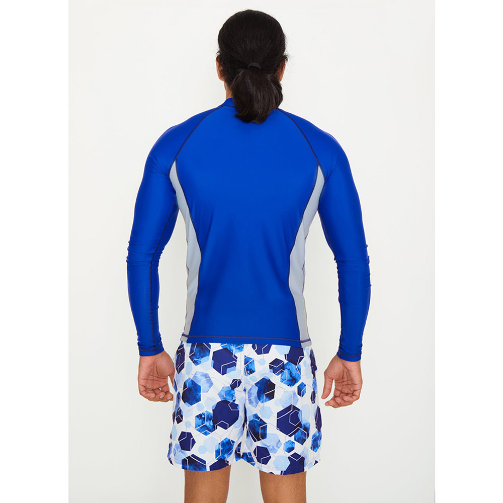 Coega Sunwear - Men's Long Sleeve Rashguard - Navy Watercolor Hexagons