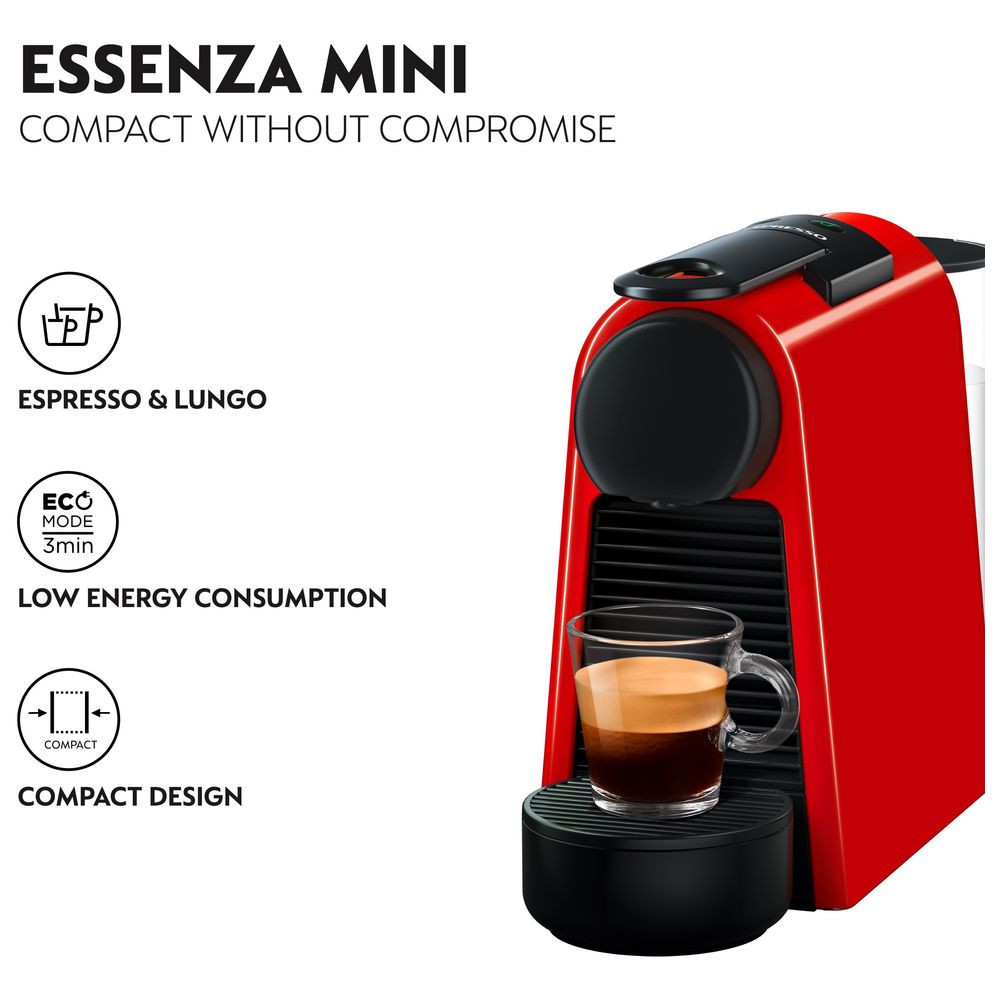 Nespresso - Essenza Mini D Coffee Machine W/ Milk Frother - Red
