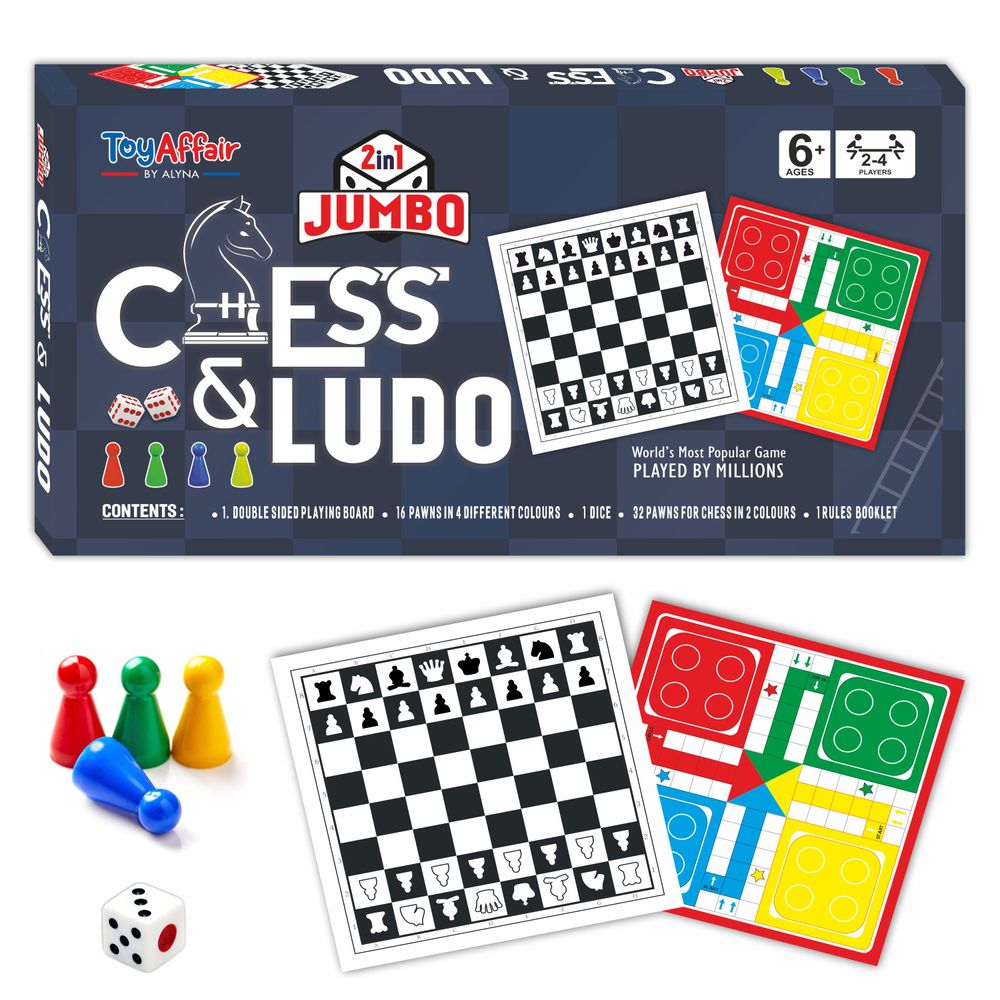 لعبة توي أفير - لعبة لوحية جامبو 2 في 1 للشطرنج واللودو - متعددة الألوان