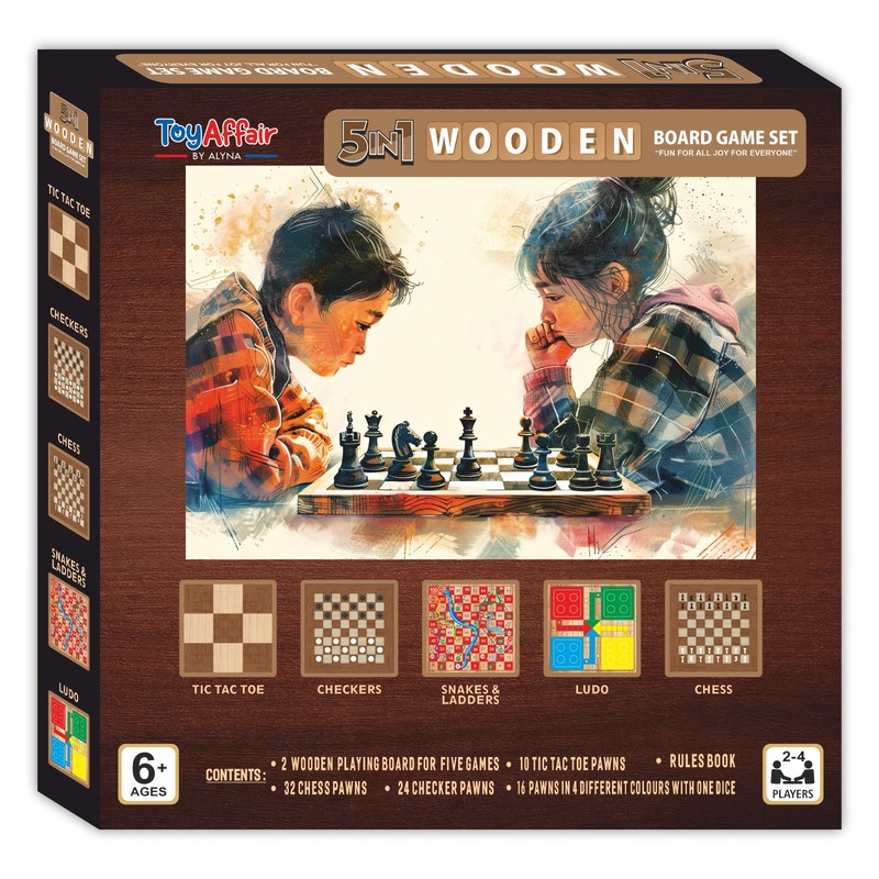 مجموعة ألعاب لوحية خشبية 5 في 1 من توي أفير - متعددة الألوان