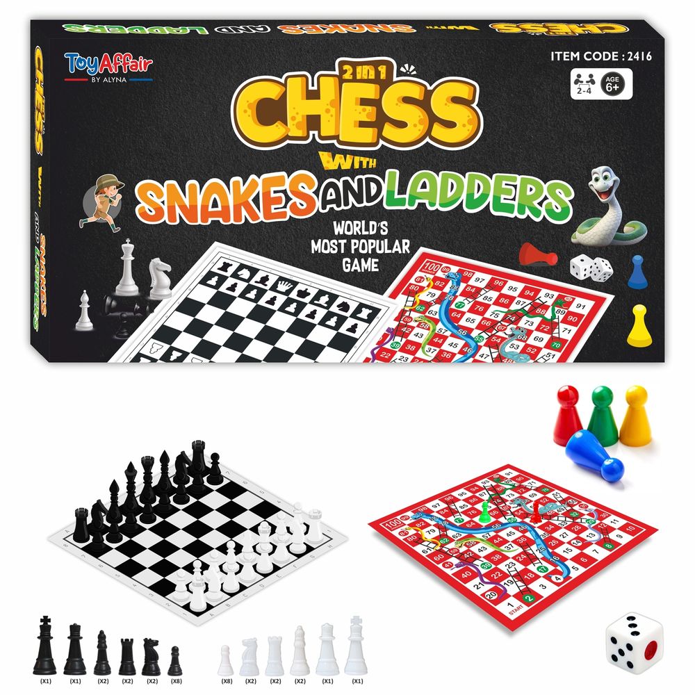 لعبة توي أفير - شطرنج عائلي 2 في 1 مع لعبة السلم والثعبان - متعدد الألوان - 18 بوصة