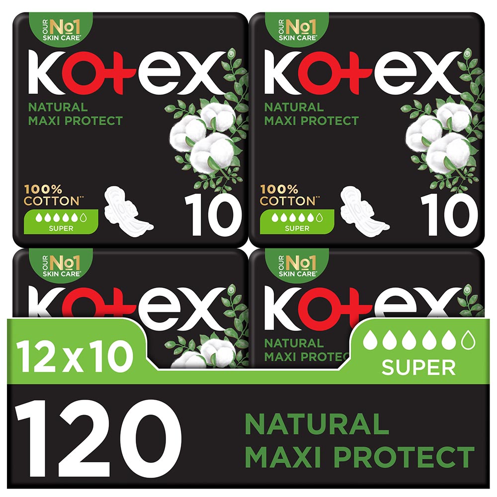 Kotex - Natural Maxi Protect Sanitary Pads With Wings - Super - Pack of 12 - 120pcs