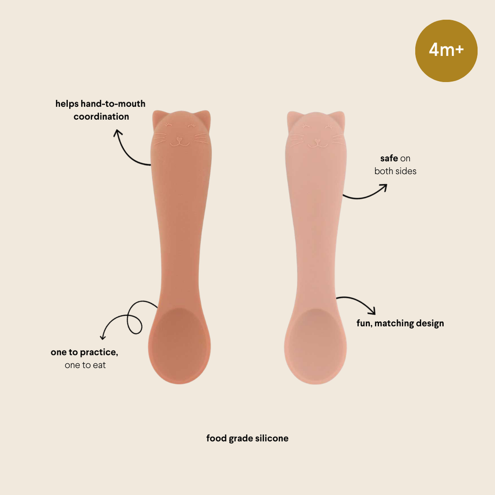 تريكسي - ملعقة تغذية سيليكون للأطفال - على شكل قطة - قطعتان