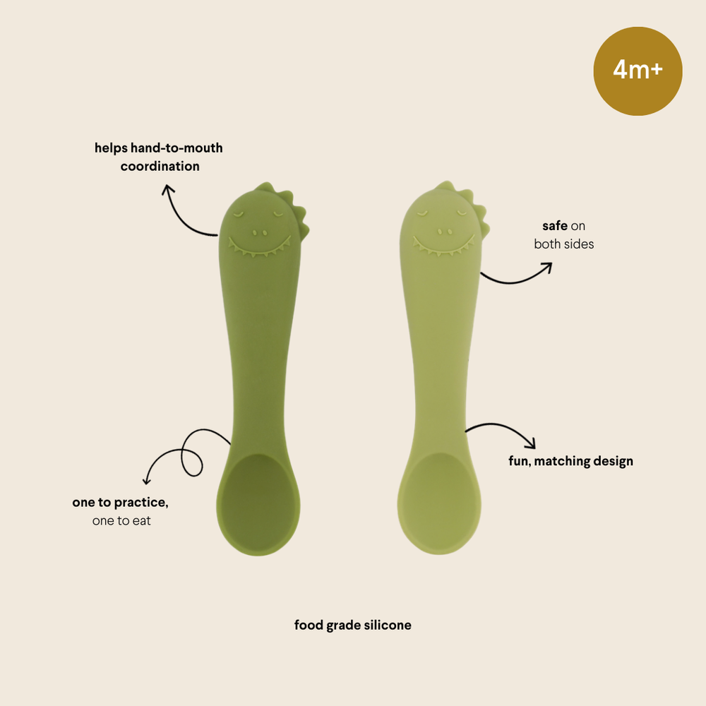 تريكسي - ملعقة تغذية سيليكون للأطفال - السيد دينو - قطعتان