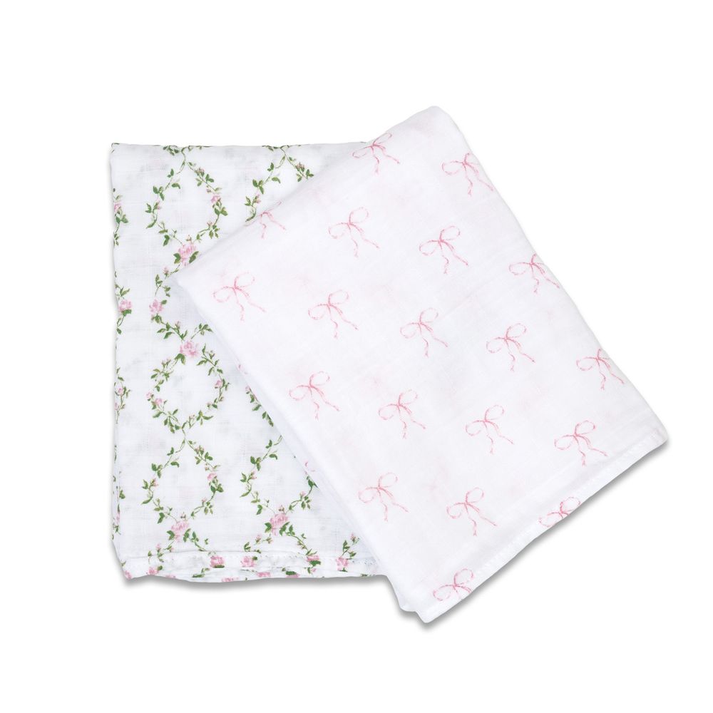 lulujo - Bows & Rose Trellis Cotton Swaddles - 2 Pcs