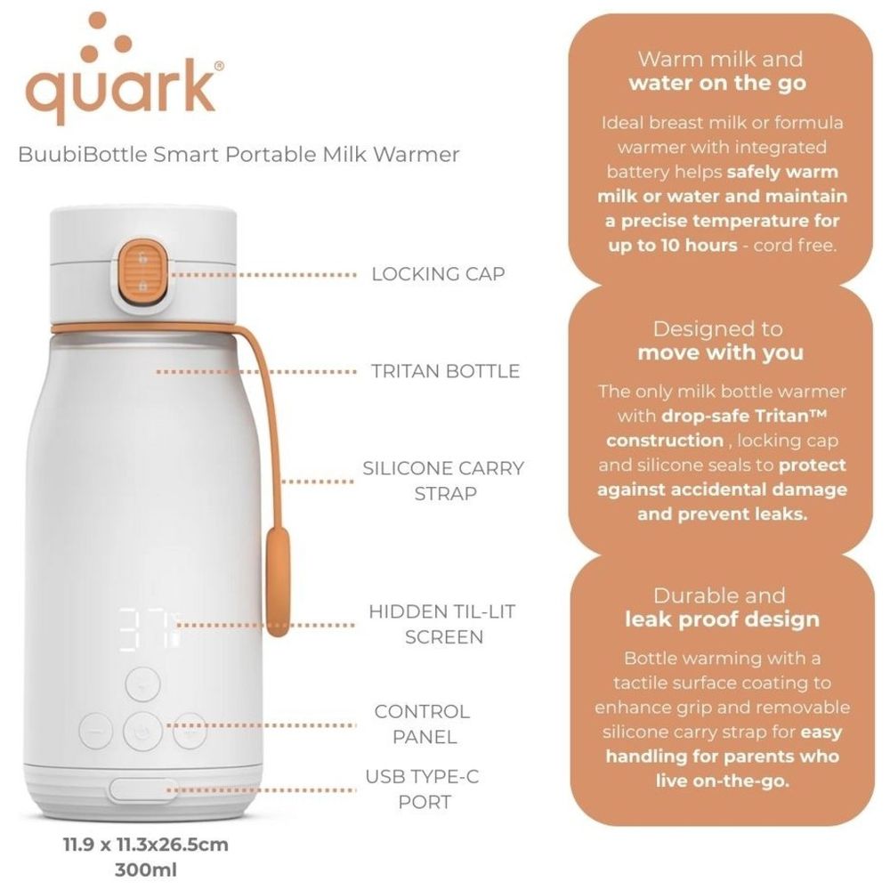 Quark Buubi Smart Portable Milk Warmer - White/Orange