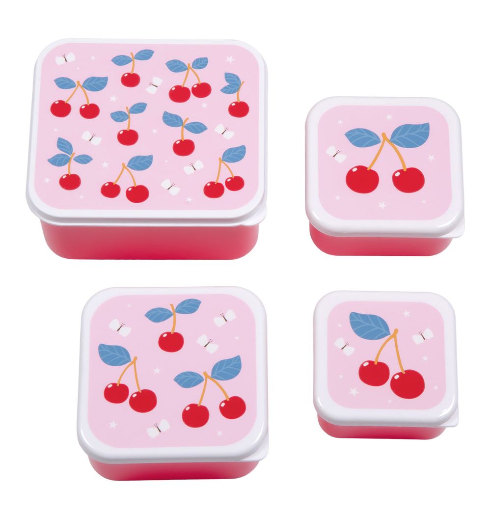 A little Lovely Company - Kids Lunch & Snack Box Set - 4 Pcs - Cherries