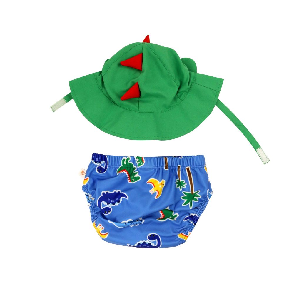 Zoocchini - 2pc-Set - Baby Boys' Swim Diaper & Sun Hat - Devin The Dino & Friends