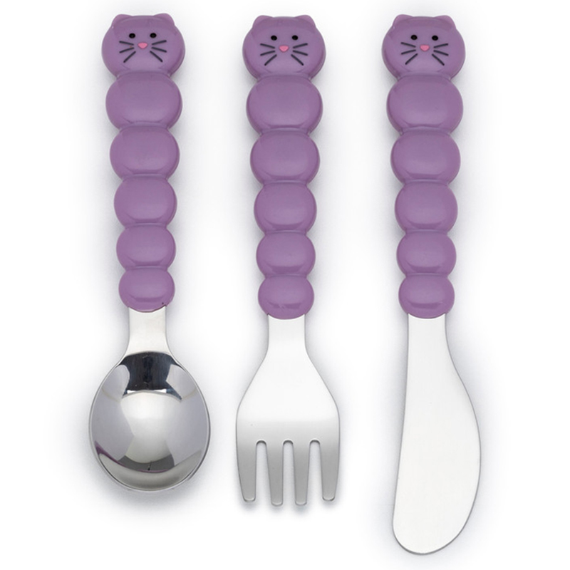 Melii Utensil Set - 6pcs - Purple Cat & Grey Bulldog
