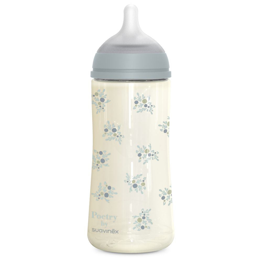 سوافينيكس- رضّاعة أطفال  بويتري بلاستيك ب ايه  360 مل +6 أشهر مع حلمة سيليكون فسيولوجية اس اكس برو  DF (L) - أزرق