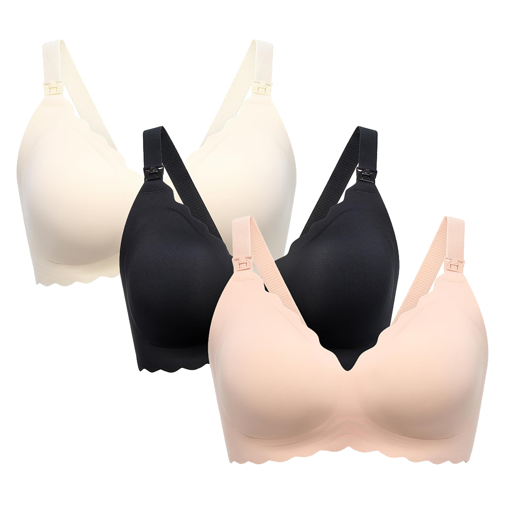 MomCozy - 3pc-Set - YN46 Jelly Strip Seamless Floral Push Up Nursing Bra Set